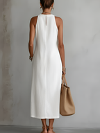 Robe midi brodée col montant avec fentes pour femme