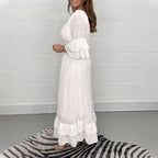 Robe midi broderie anglaise manches volants pour femme