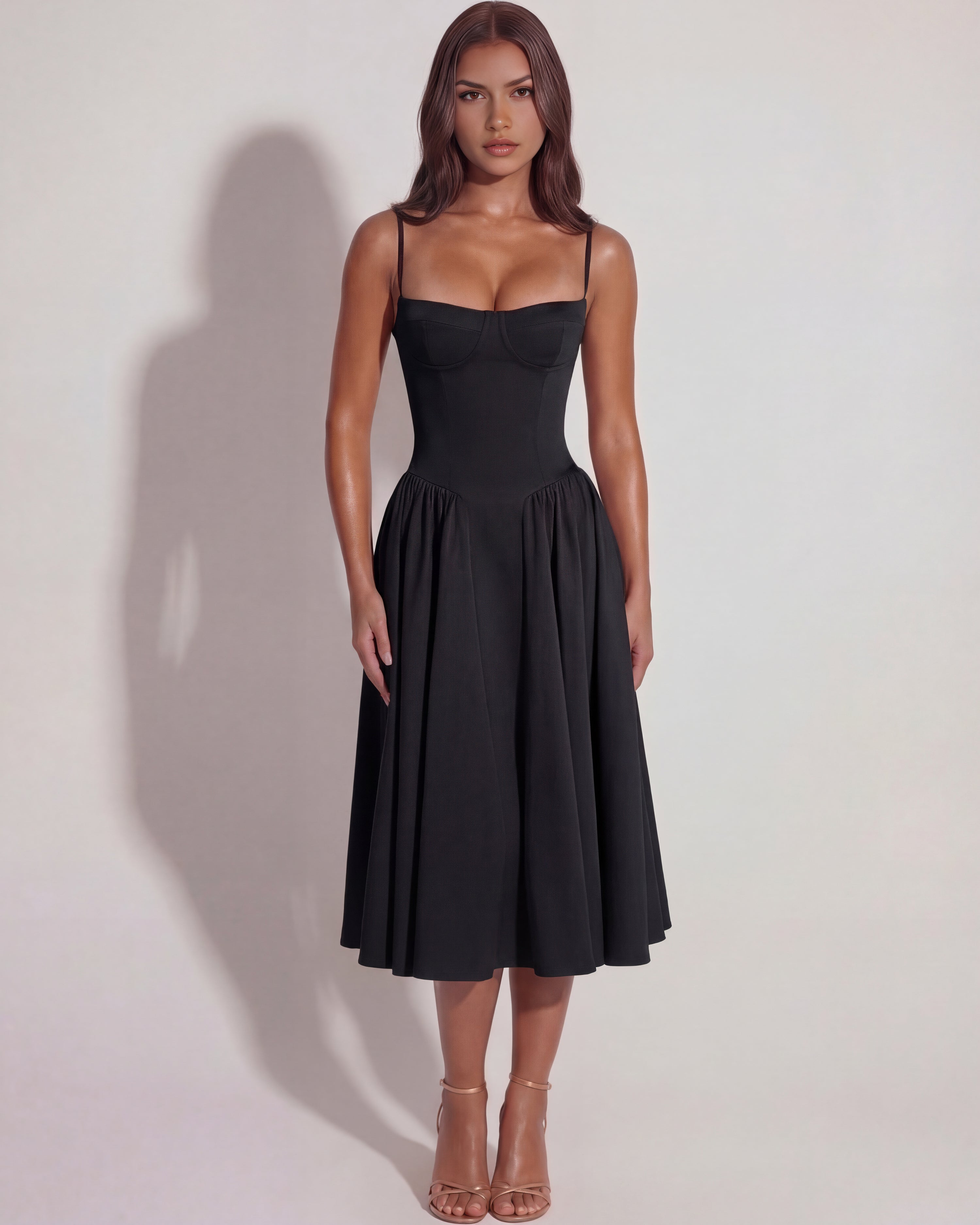 Robe midi bustier à jupe évasée