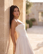 Robe midi bustier à jupe évasée