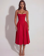 Robe midi bustier à jupe évasée