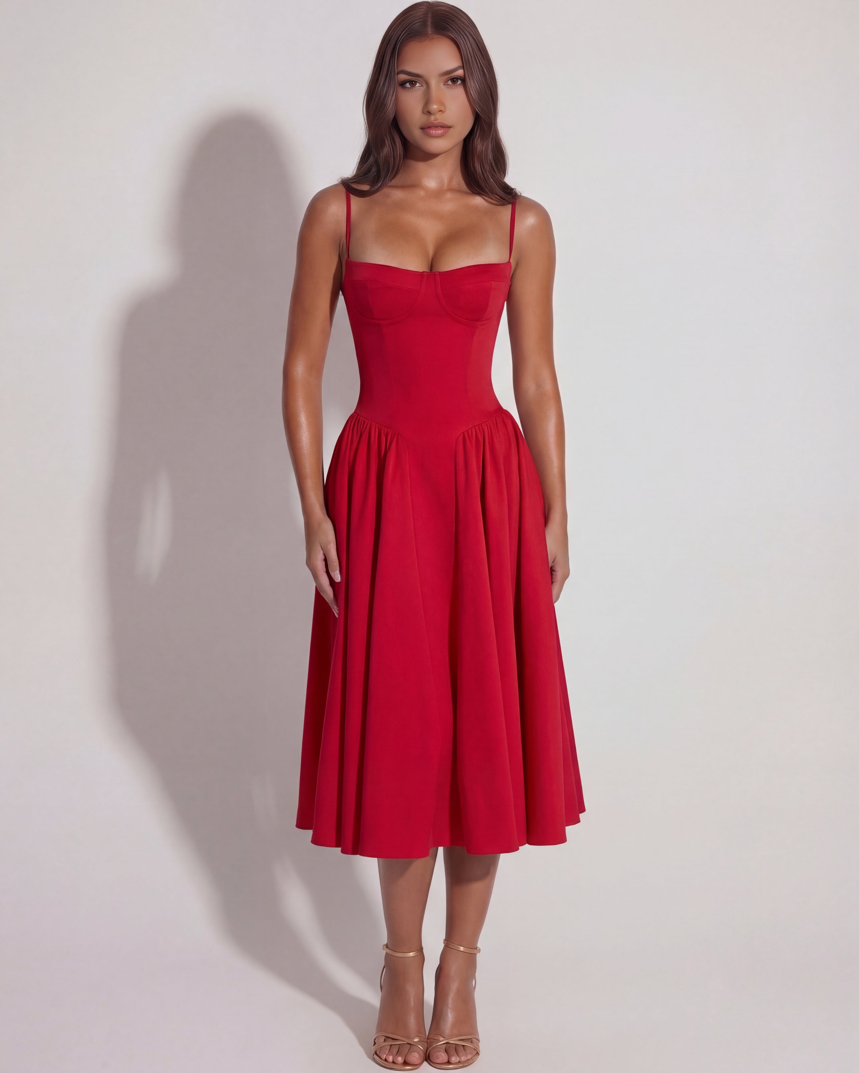 Robe midi bustier à jupe évasée