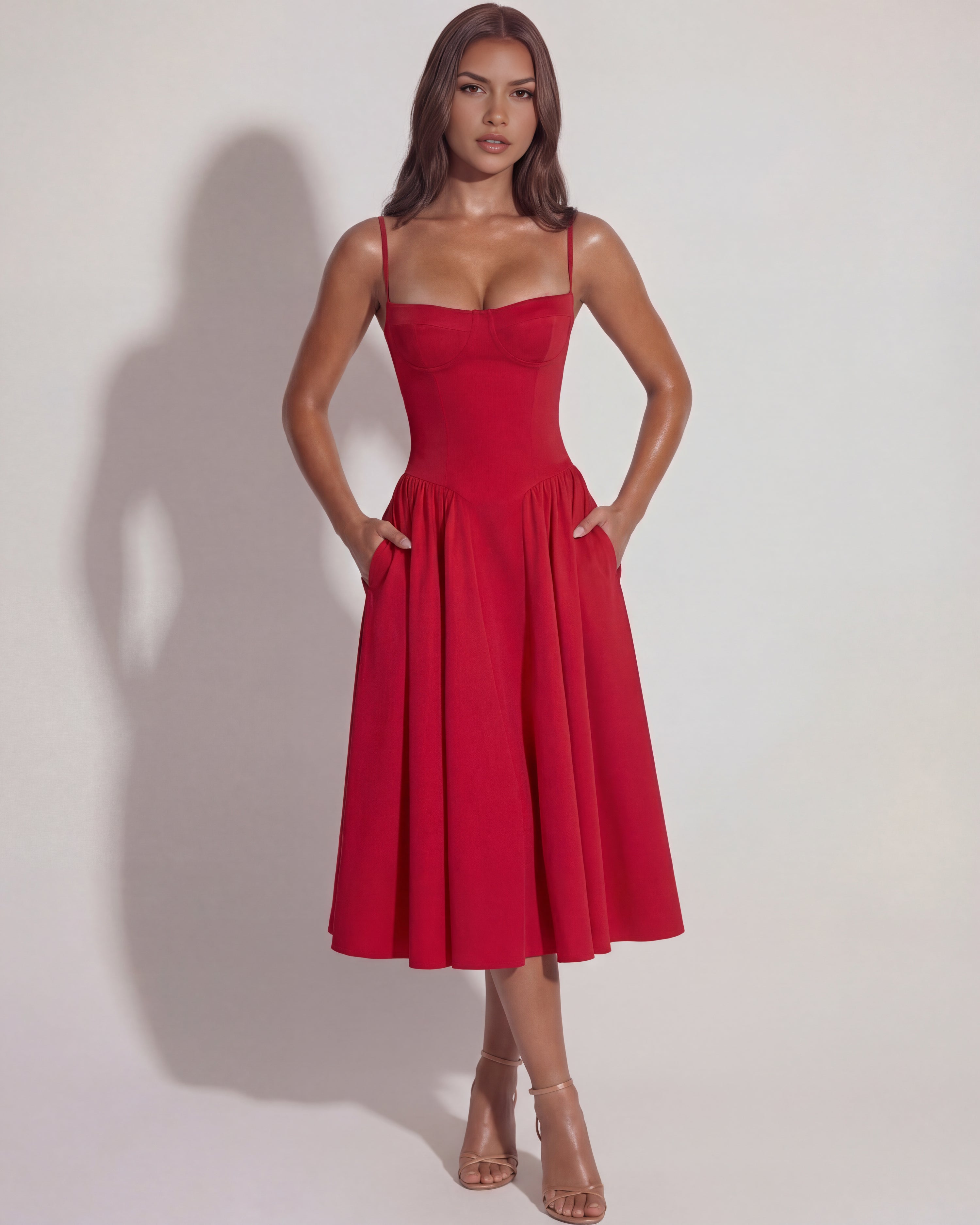 Robe midi bustier à jupe évasée