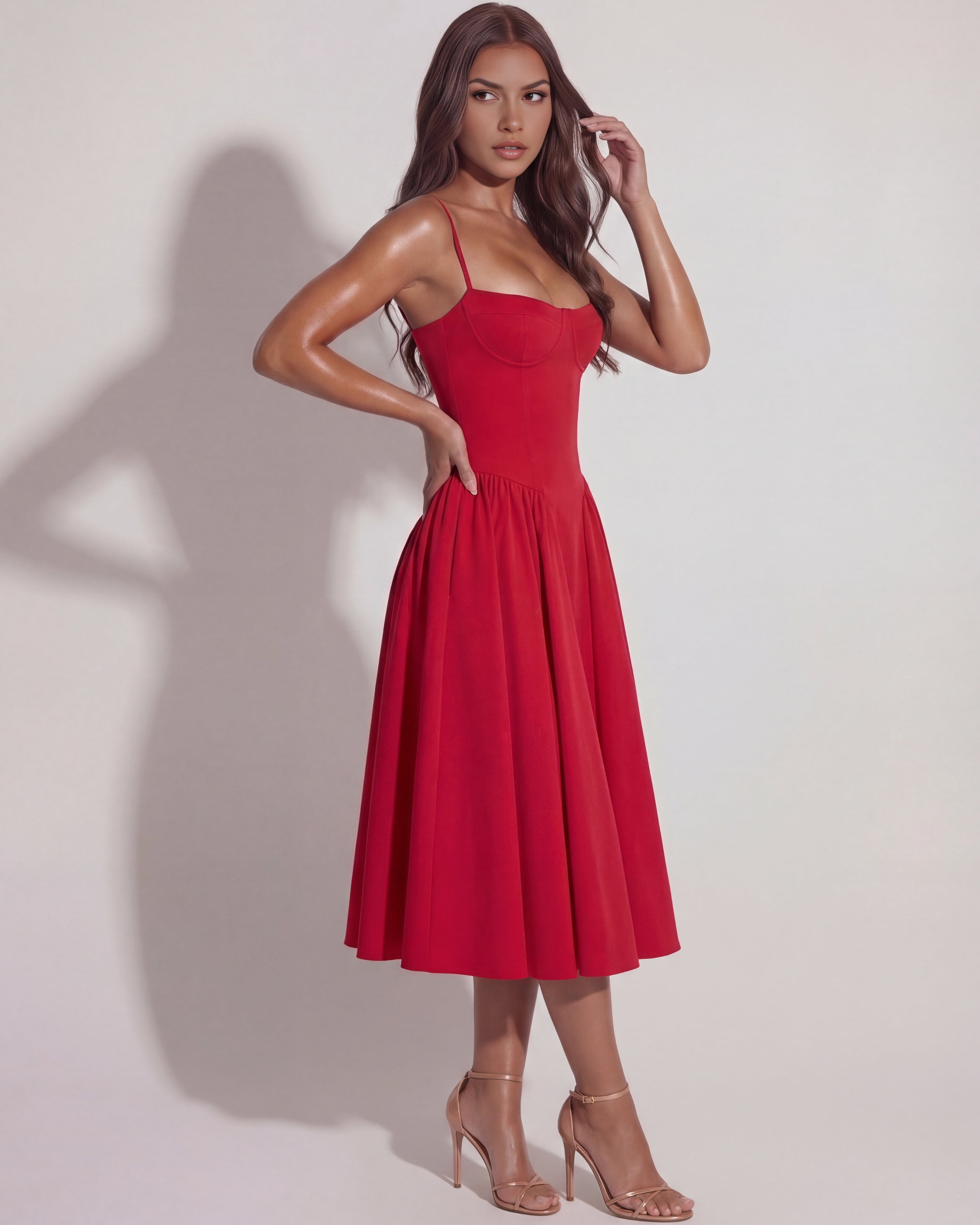 Robe midi bustier à jupe évasée