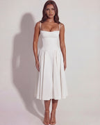 Robe midi bustier à jupe évasée