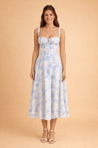 Robe midi bustier imprimé fleuri à fente pour femme