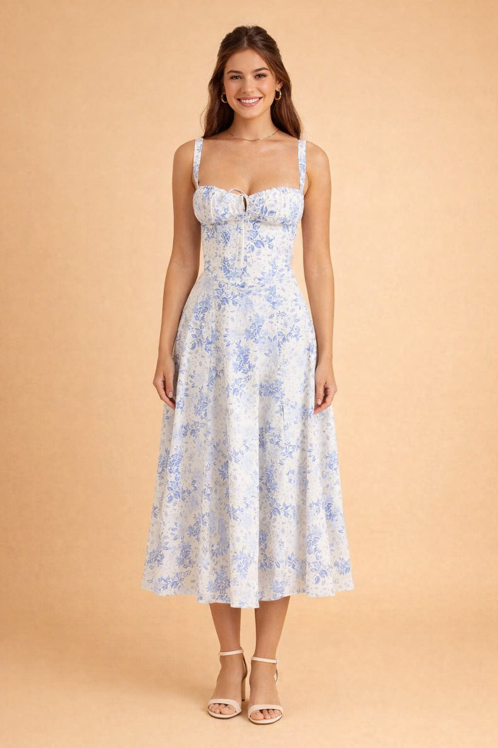 Robe midi bustier imprimé fleuri à fente pour femme