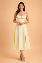 Robe midi bustier imprimé fleuri à fente pour femme