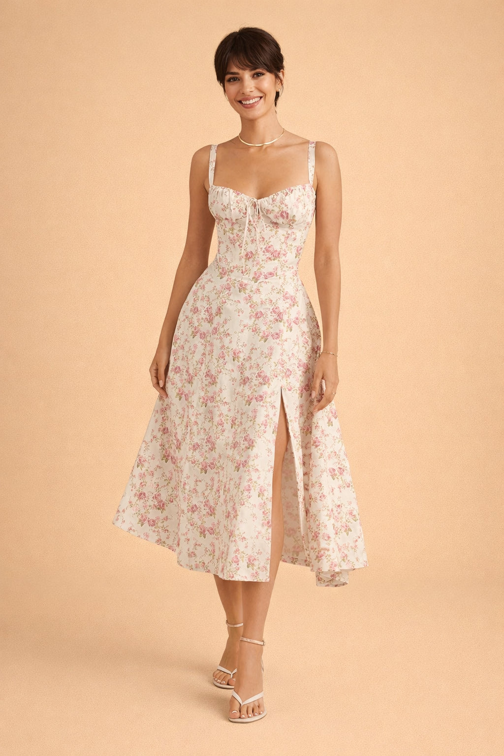 Robe midi bustier imprimé fleuri à fente pour femme