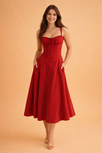 Robe midi bustier imprimé fleuri à fente pour femme