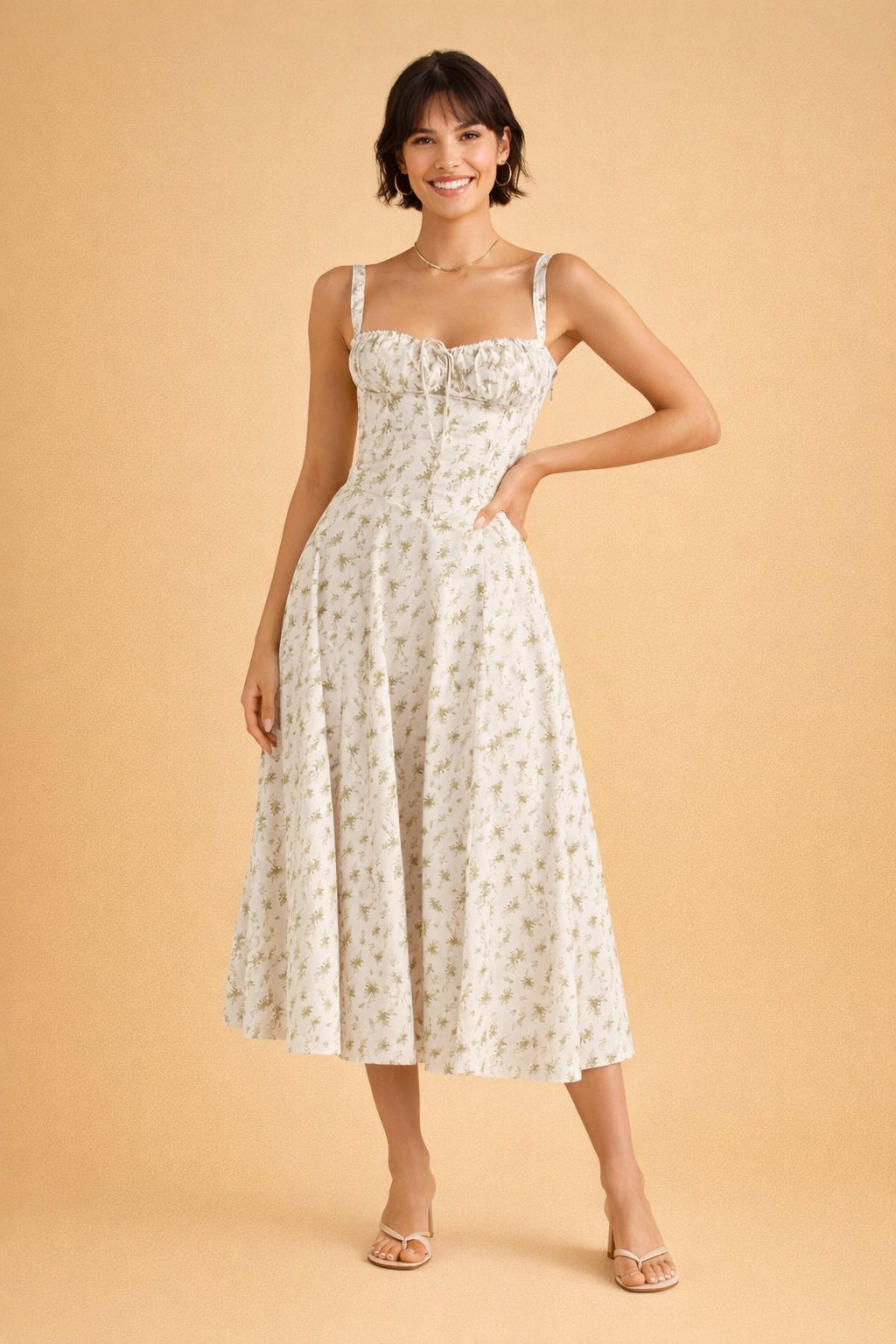 Robe midi bustier imprimé fleuri à fente pour femme