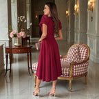 Robe midi cache-cœur manches bouffantes pour femme