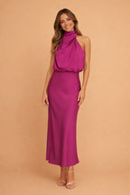 Robe midi col montant drapé róża przybrudzona pour femme