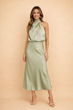 Robe midi col montant drapé szałwia pour femme