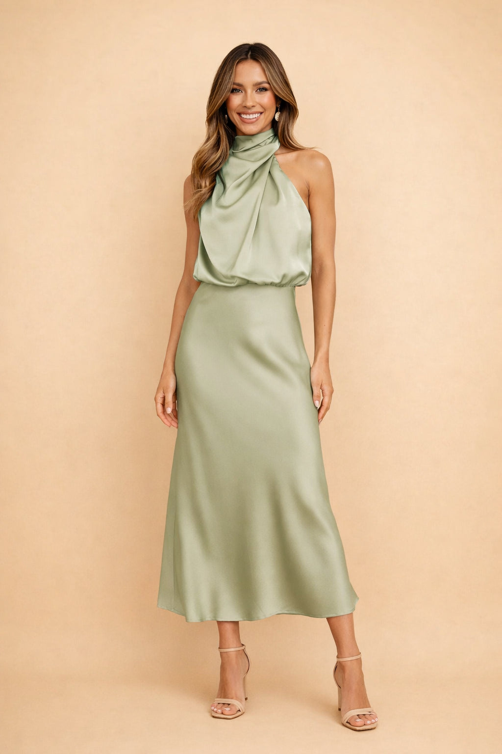 Robe midi col montant drapé szałwia pour femme