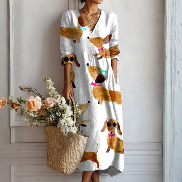 Robe midi col V imprimé floral blanc pour femme – vue 2