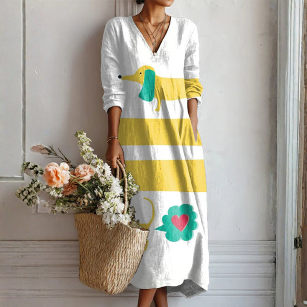 Robe midi col V imprimé floral blanc pour femme – vue 3