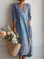 Robe midi col V imprimé floral bleu pour femme – vue 2