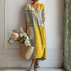 Robe midi col V imprimé floral jaune pour femme – vue 2