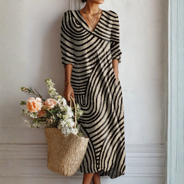 Robe midi col V imprimé floral noir pour femme