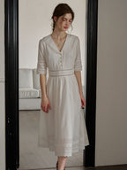 Robe midi brodée à buste plissé pour femme