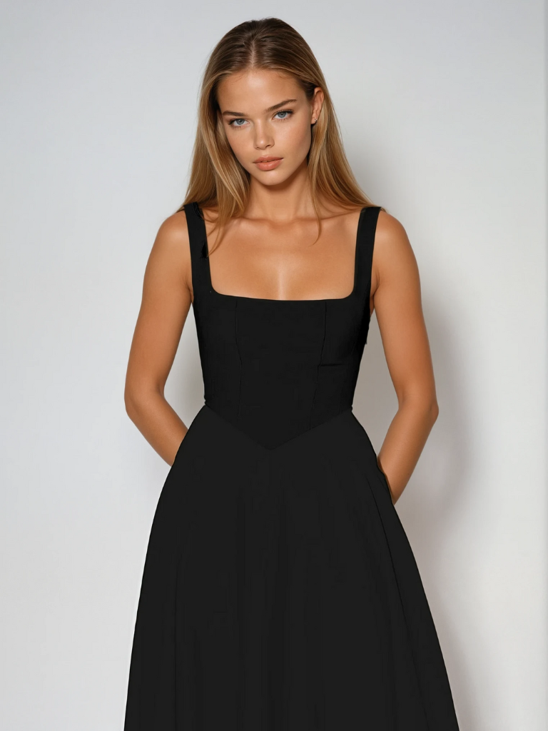 Robe midi évasée décolleté carré pour femme