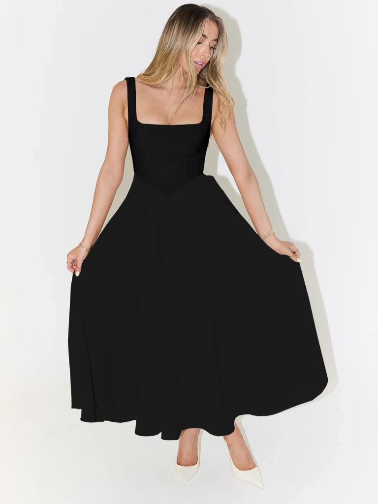 Robe midi évasée décolleté carré pour femme – vue 3