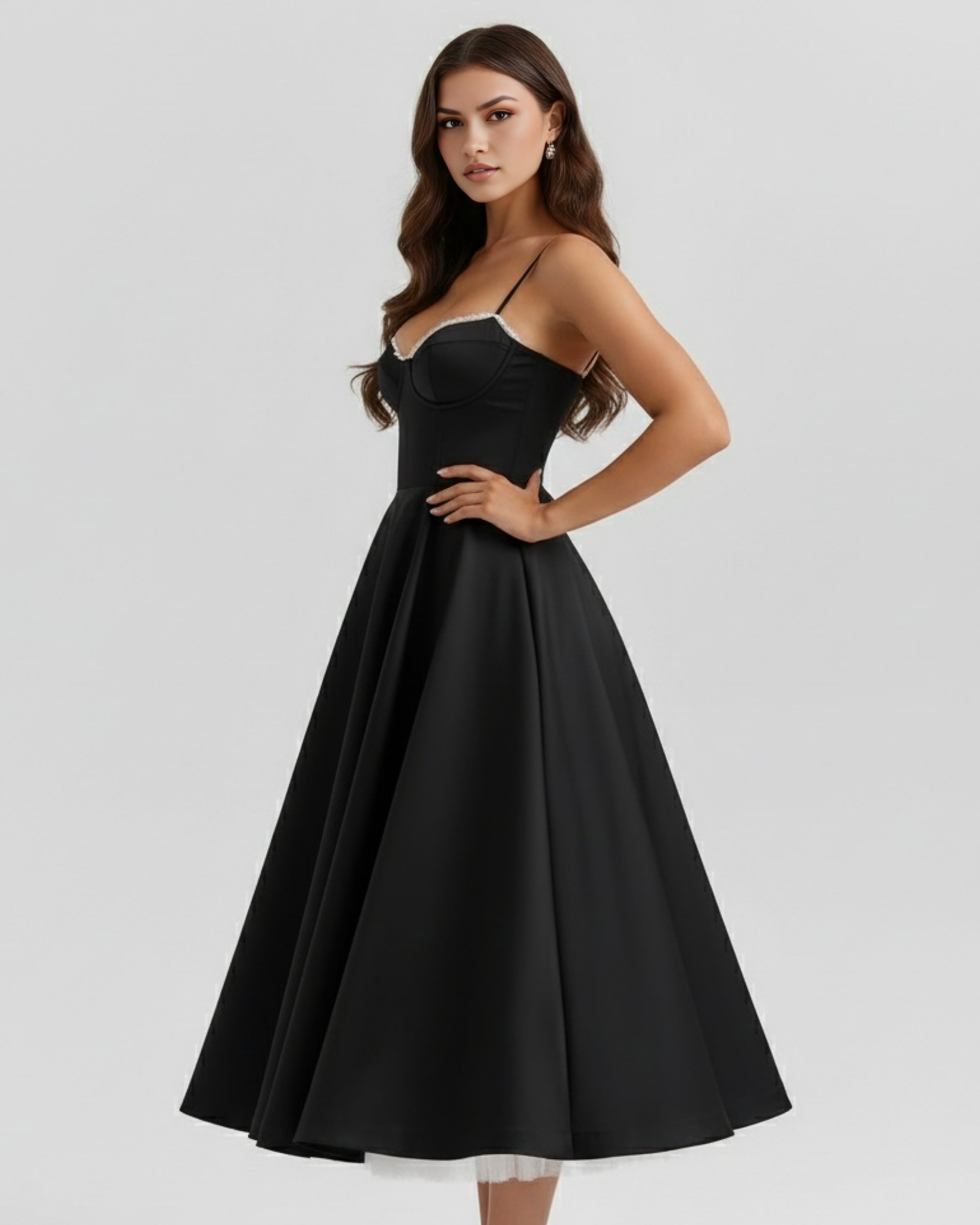 Robe midi évasée à bustier cœur