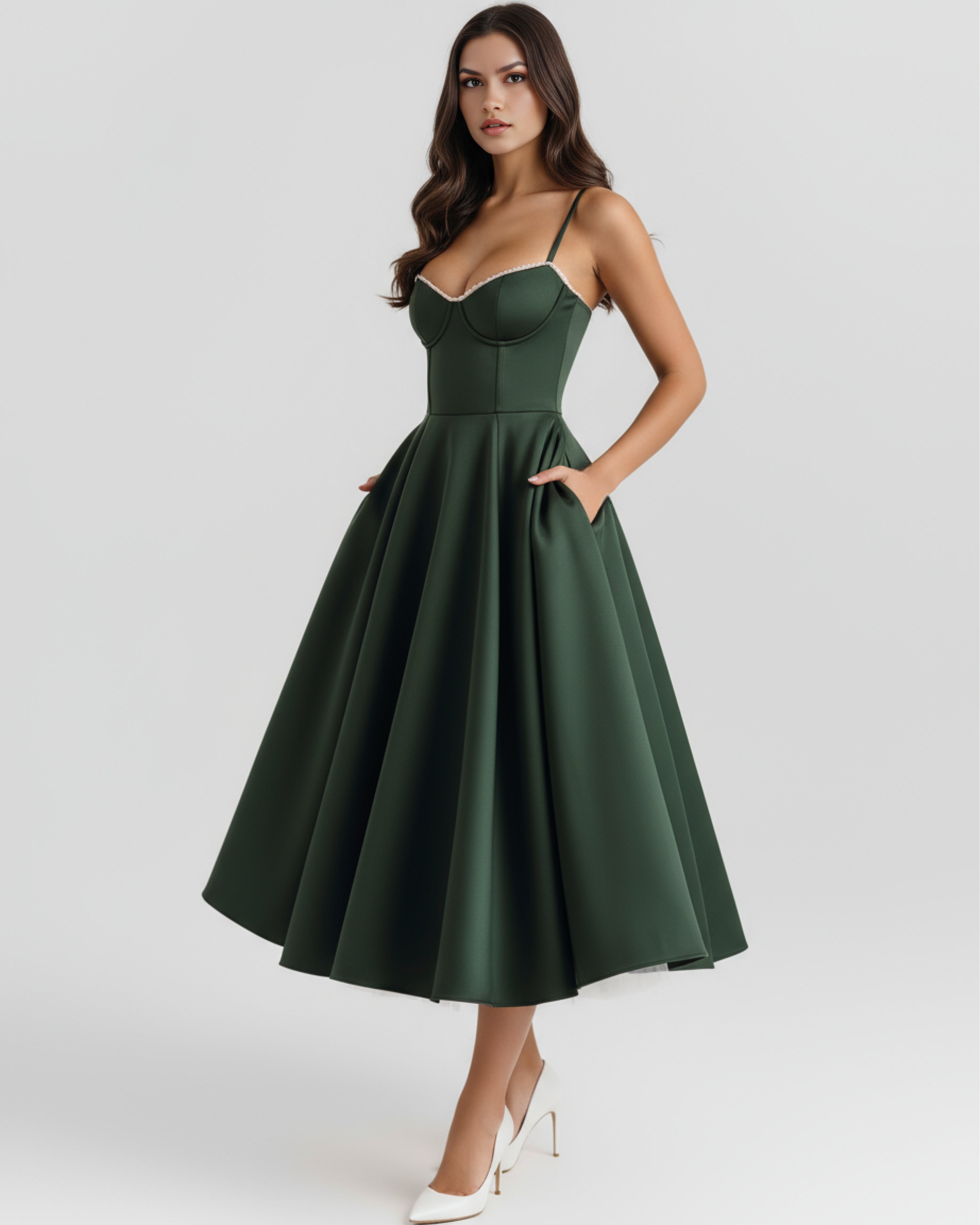 Robe midi évasée à bustier cœur