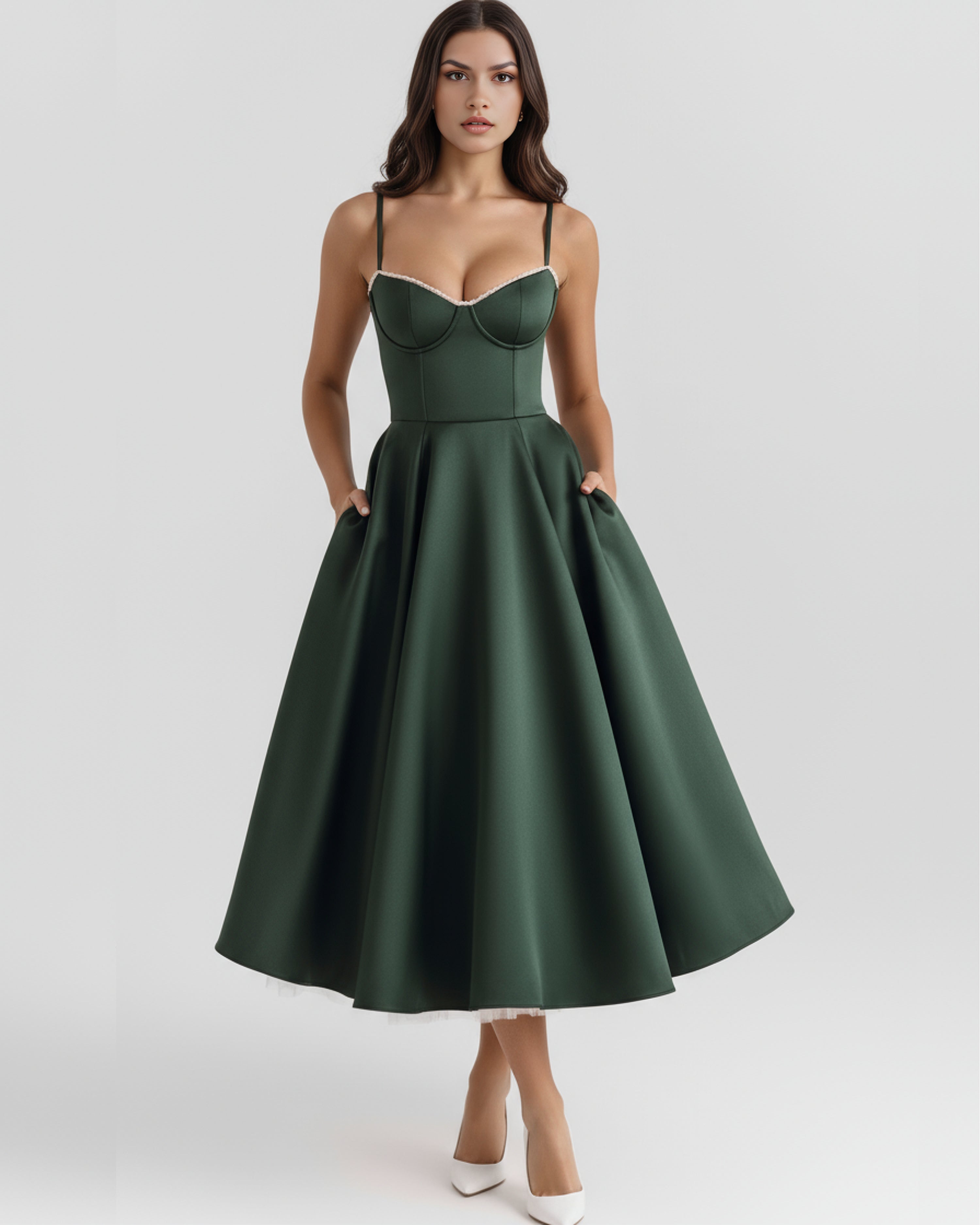 Robe midi évasée à bustier cœur