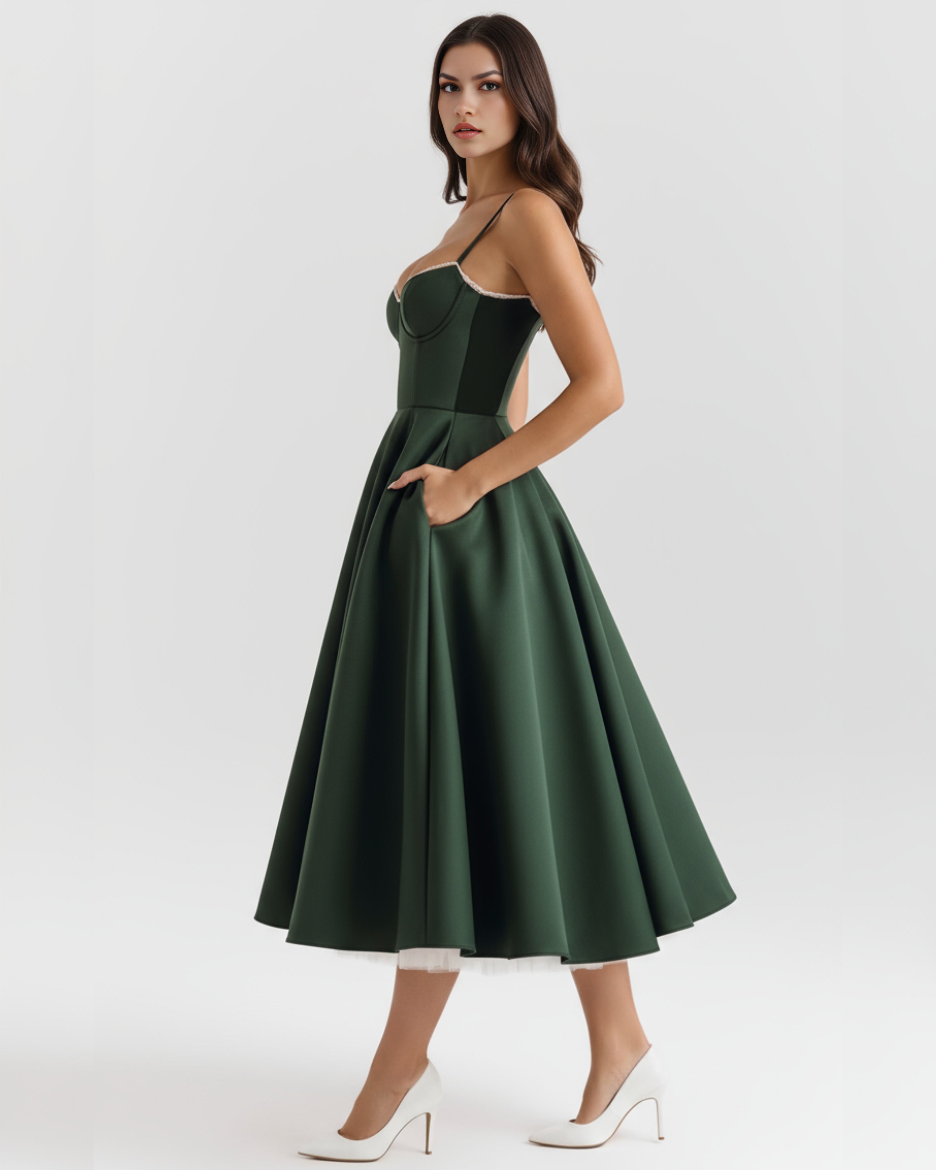 Robe midi évasée à bustier cœur