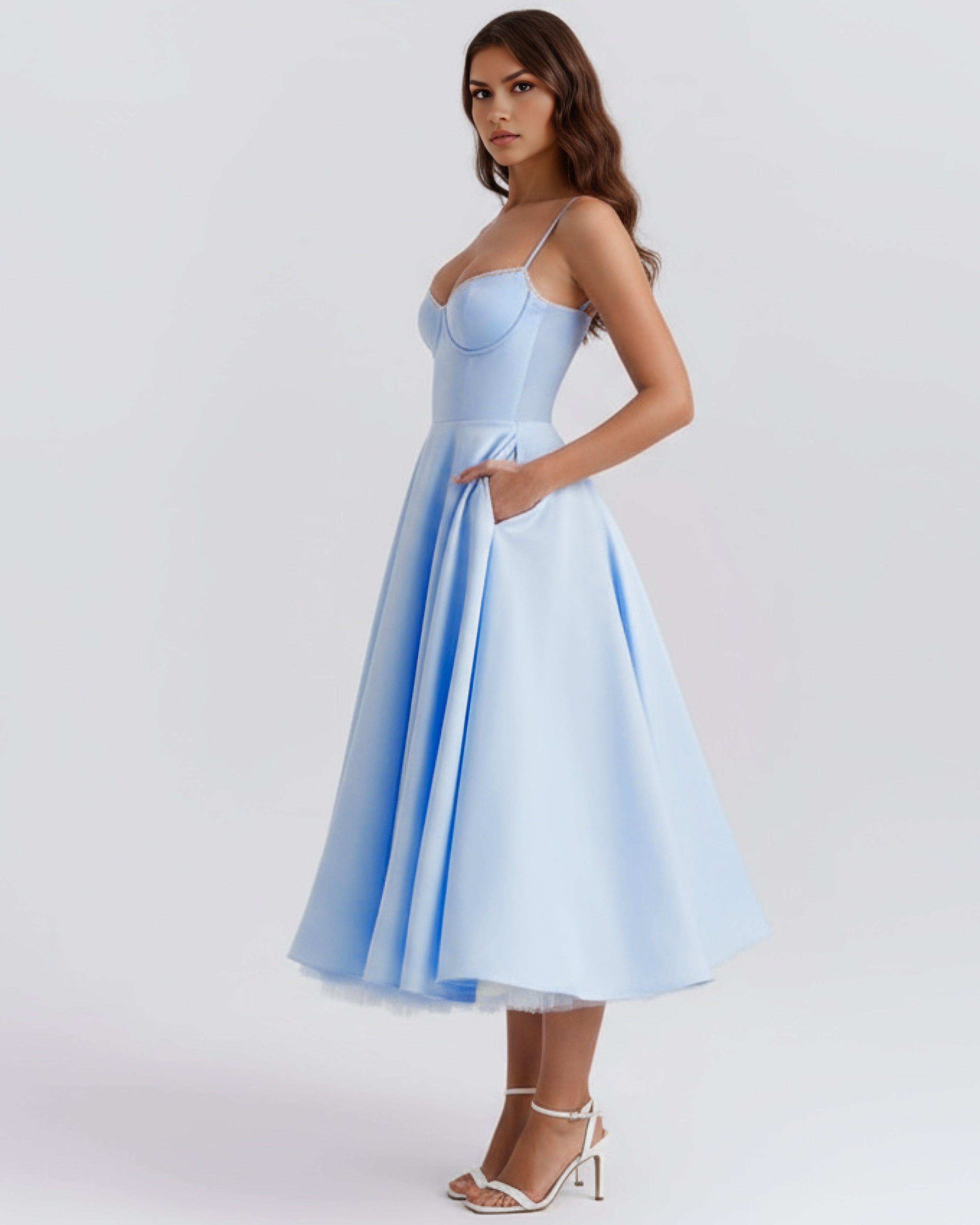 Robe midi évasée à bustier cœur