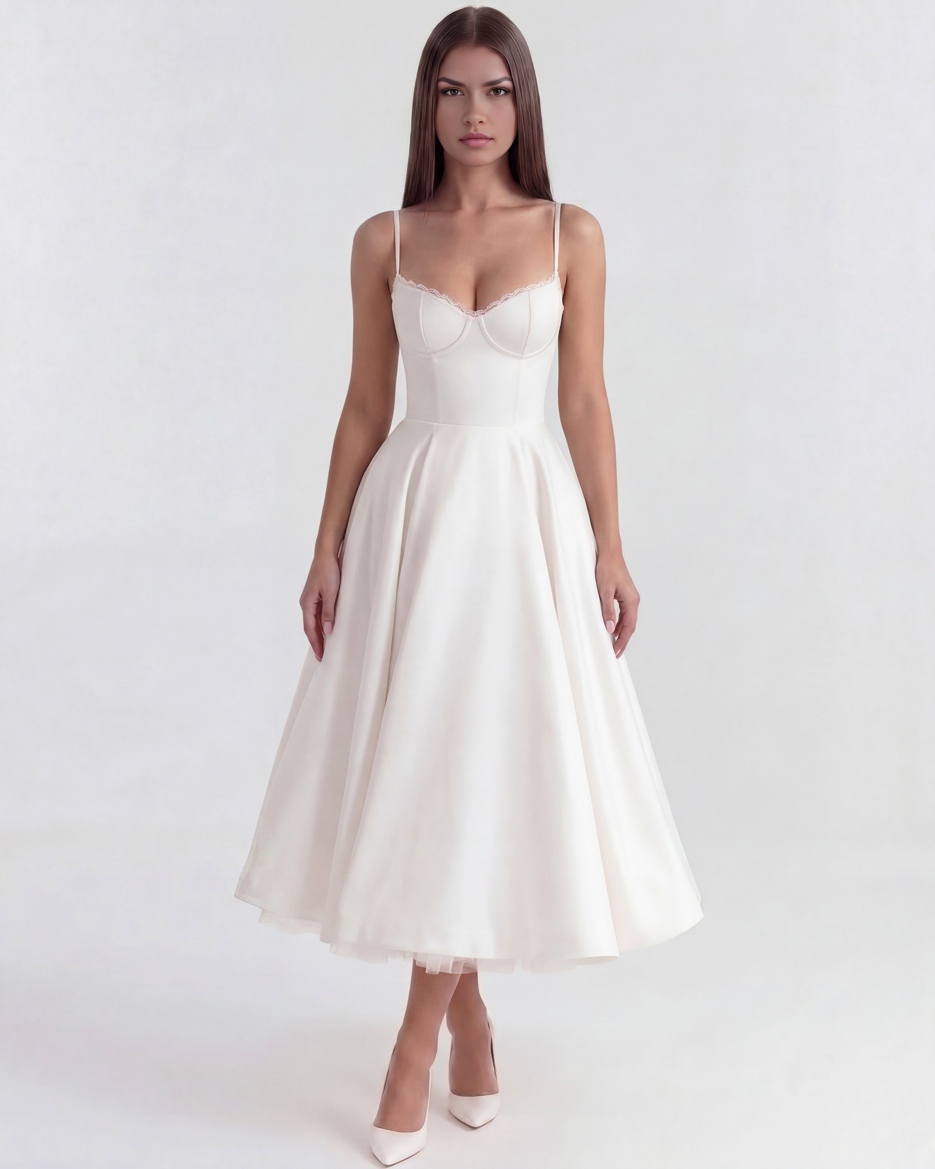 Robe midi évasée à bustier cœur