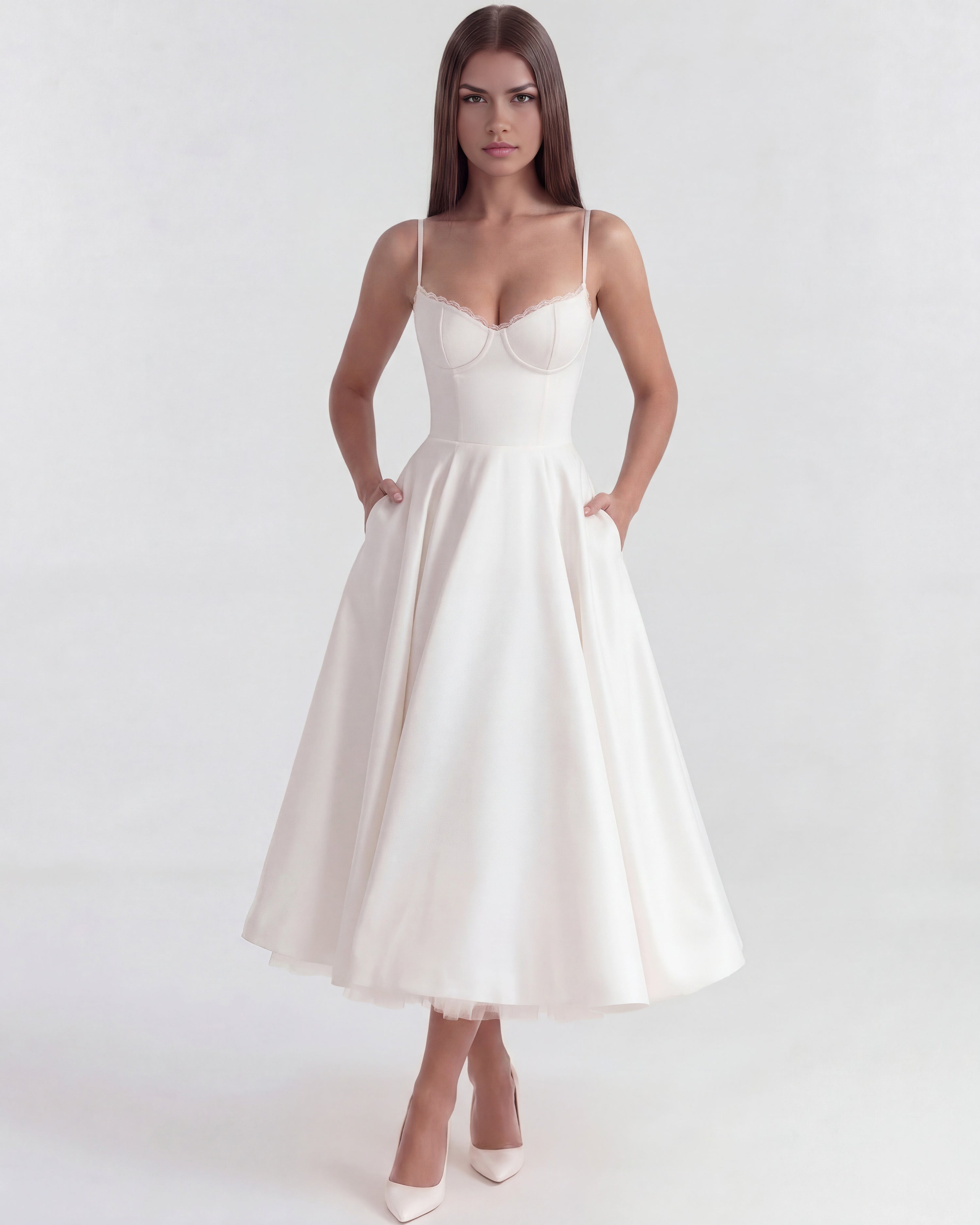 Robe midi évasée à bustier cœur