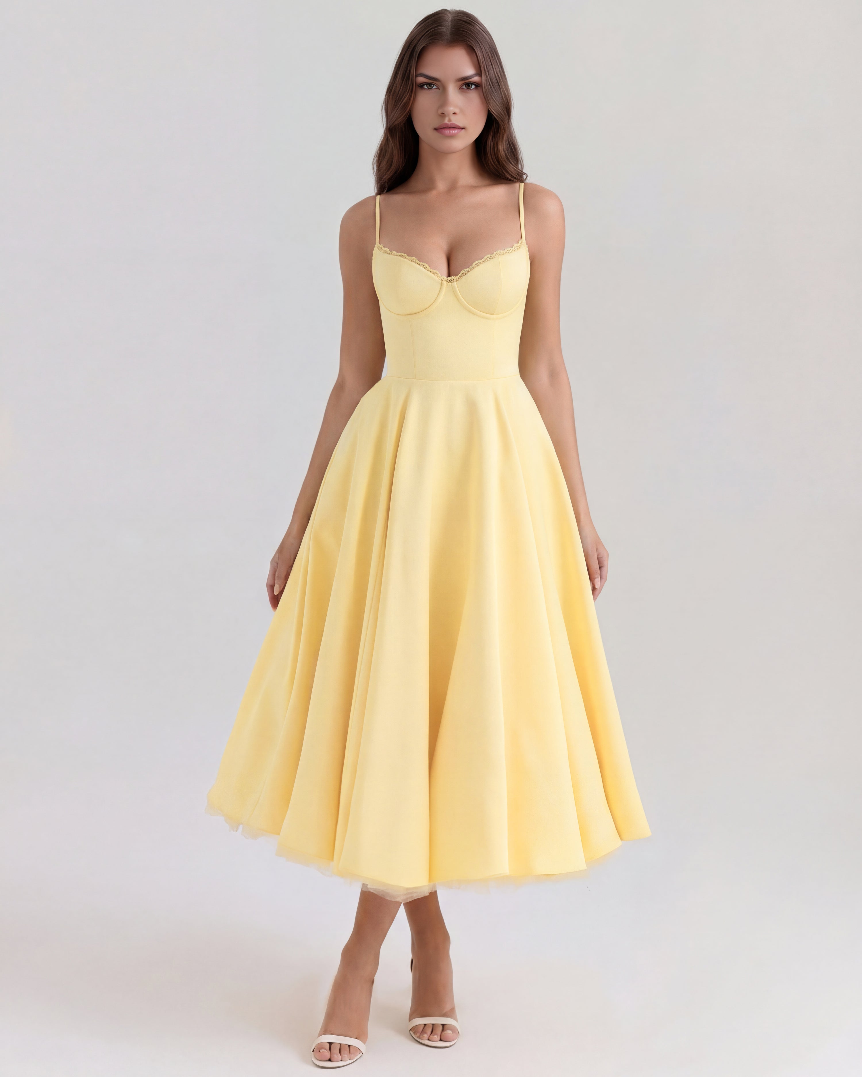 Robe midi évasée à bustier cœur