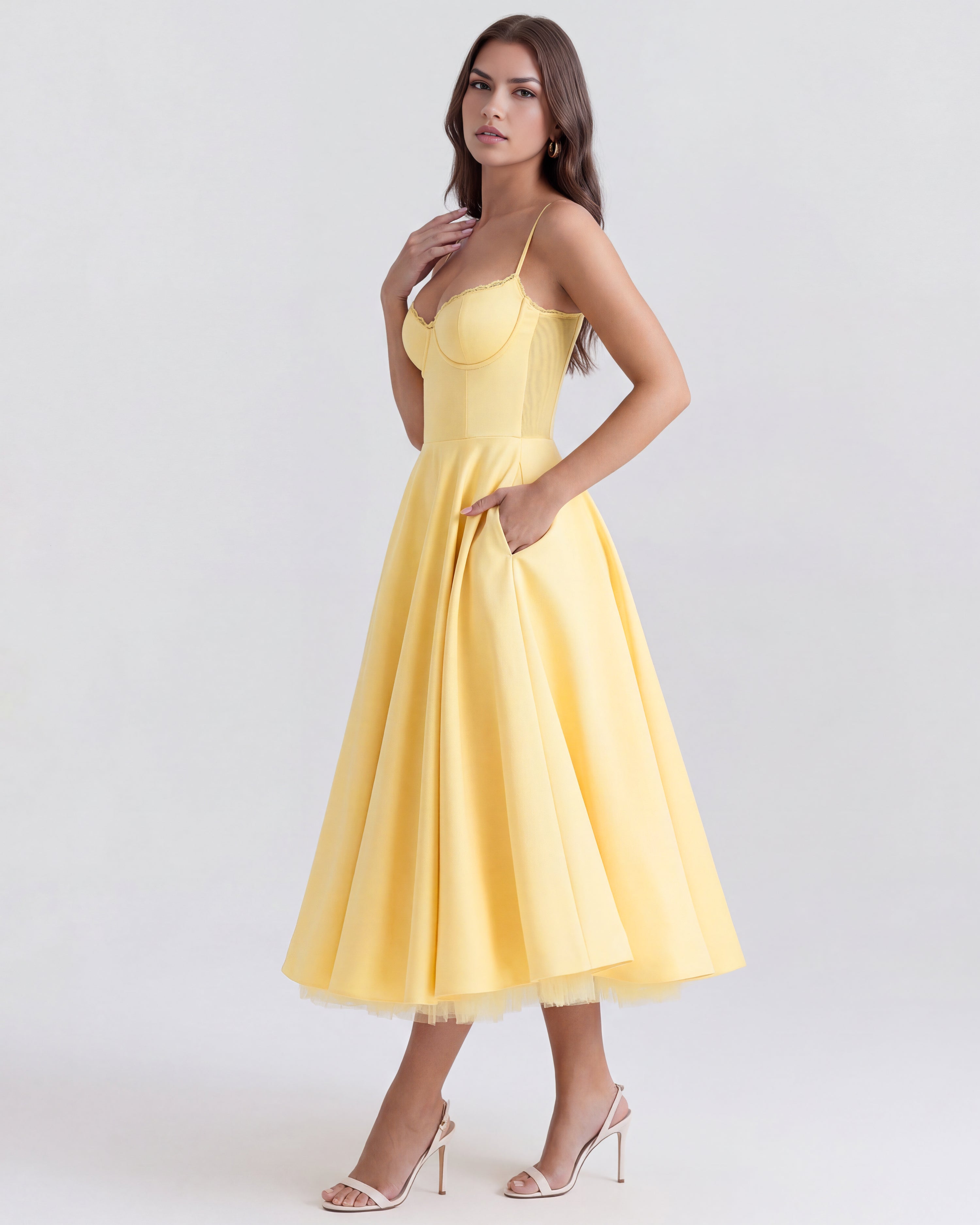 Robe midi évasée à bustier cœur