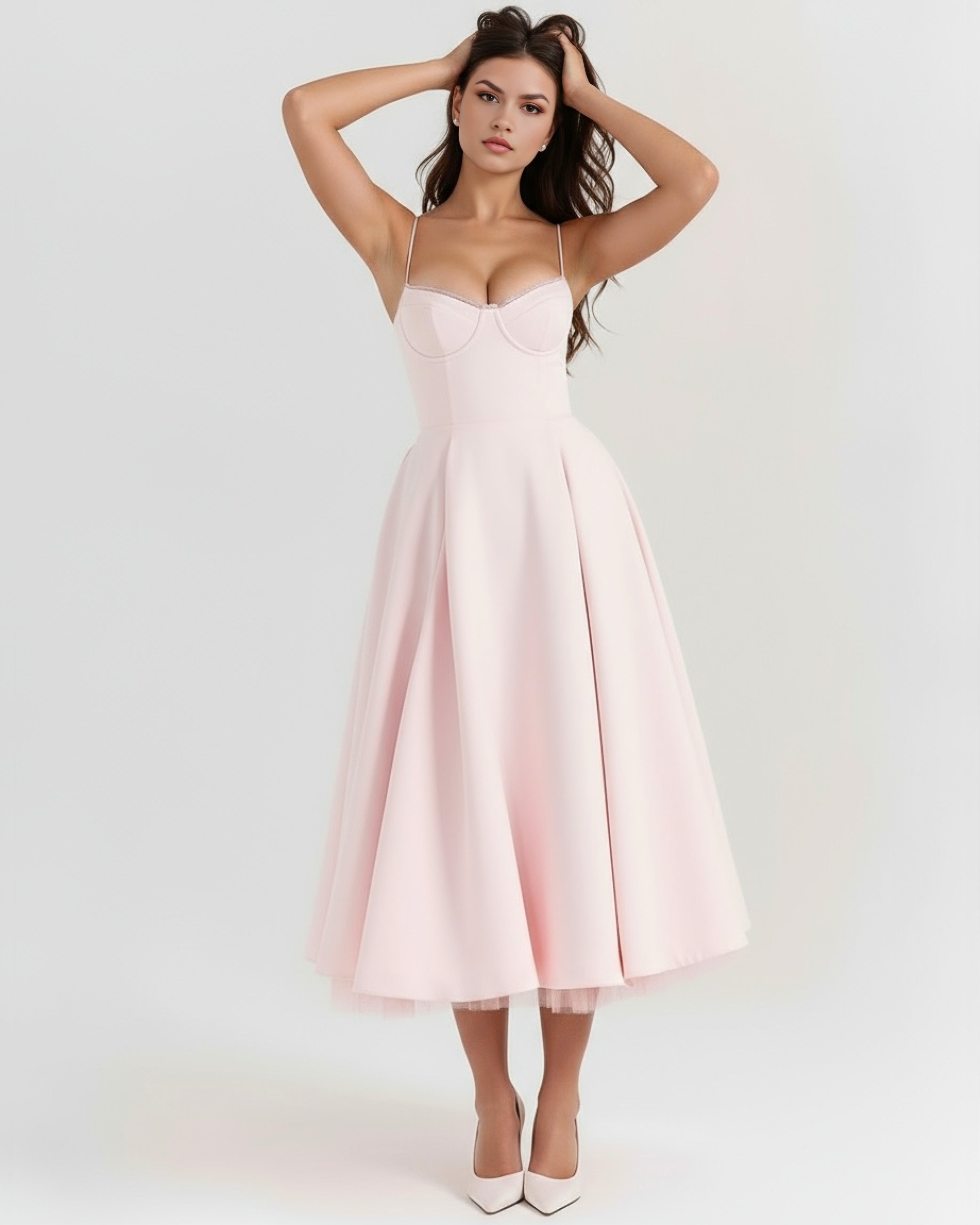 Robe midi évasée à bustier cœur