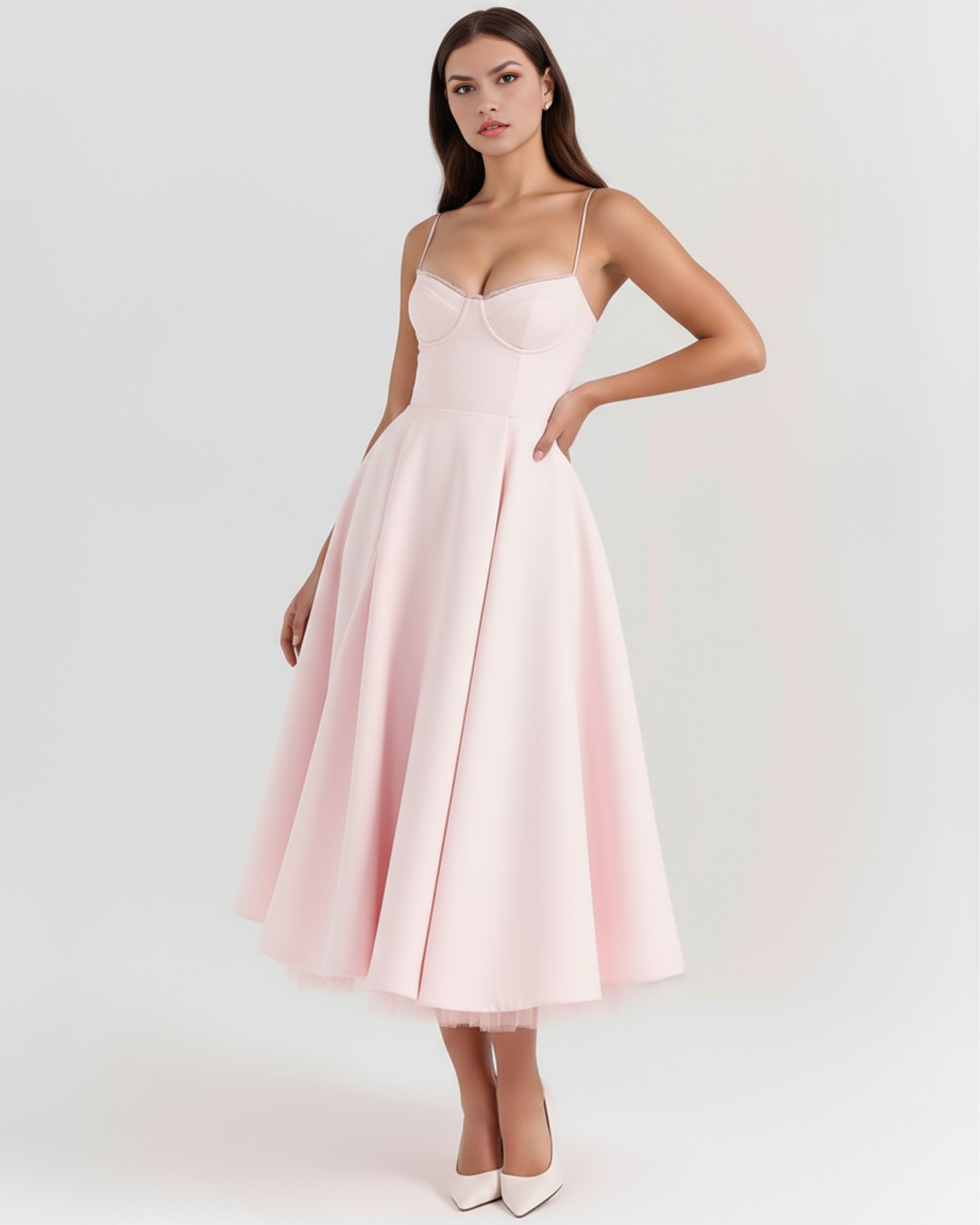 Robe midi évasée à bustier cœur