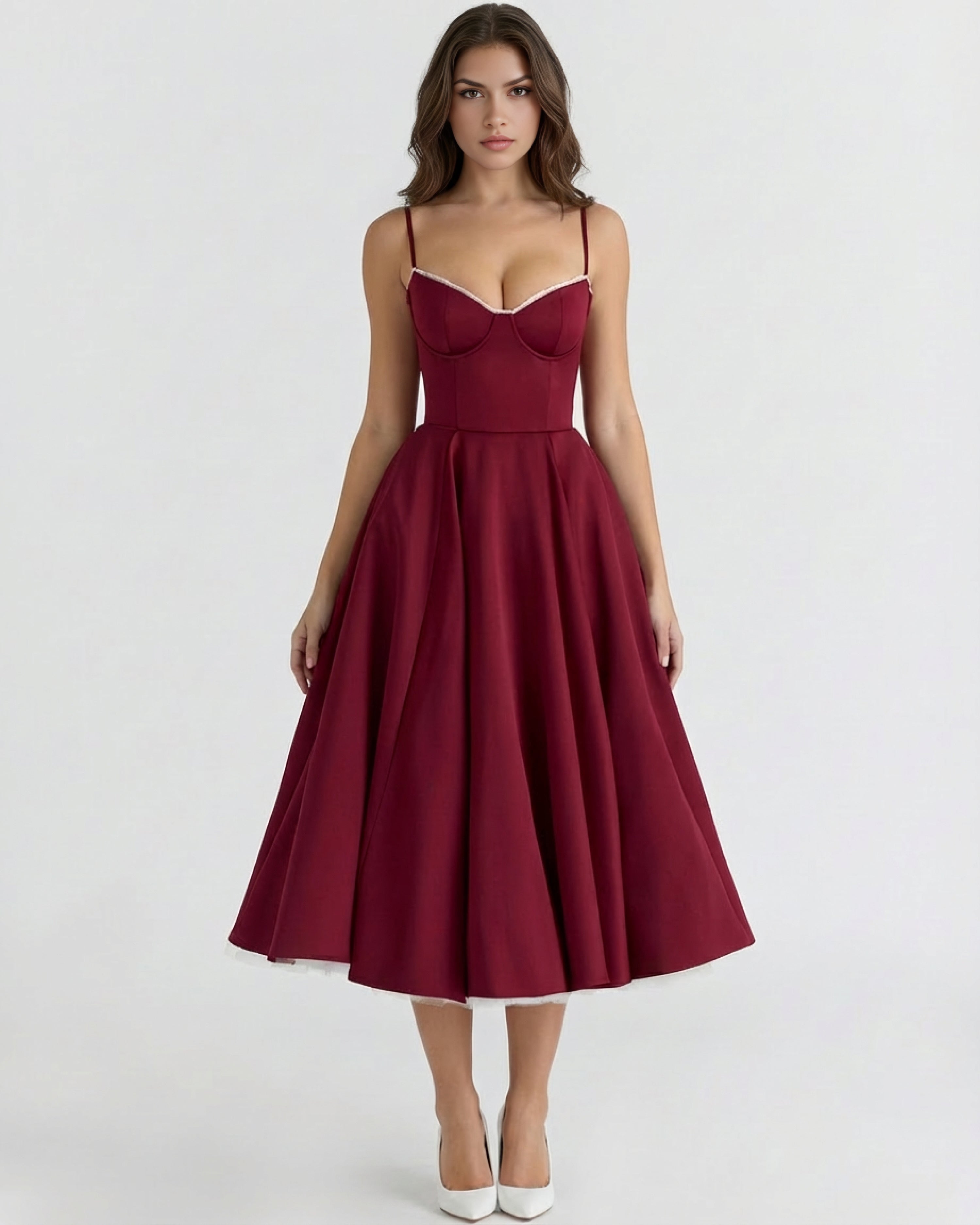 Robe midi évasée à bustier cœur