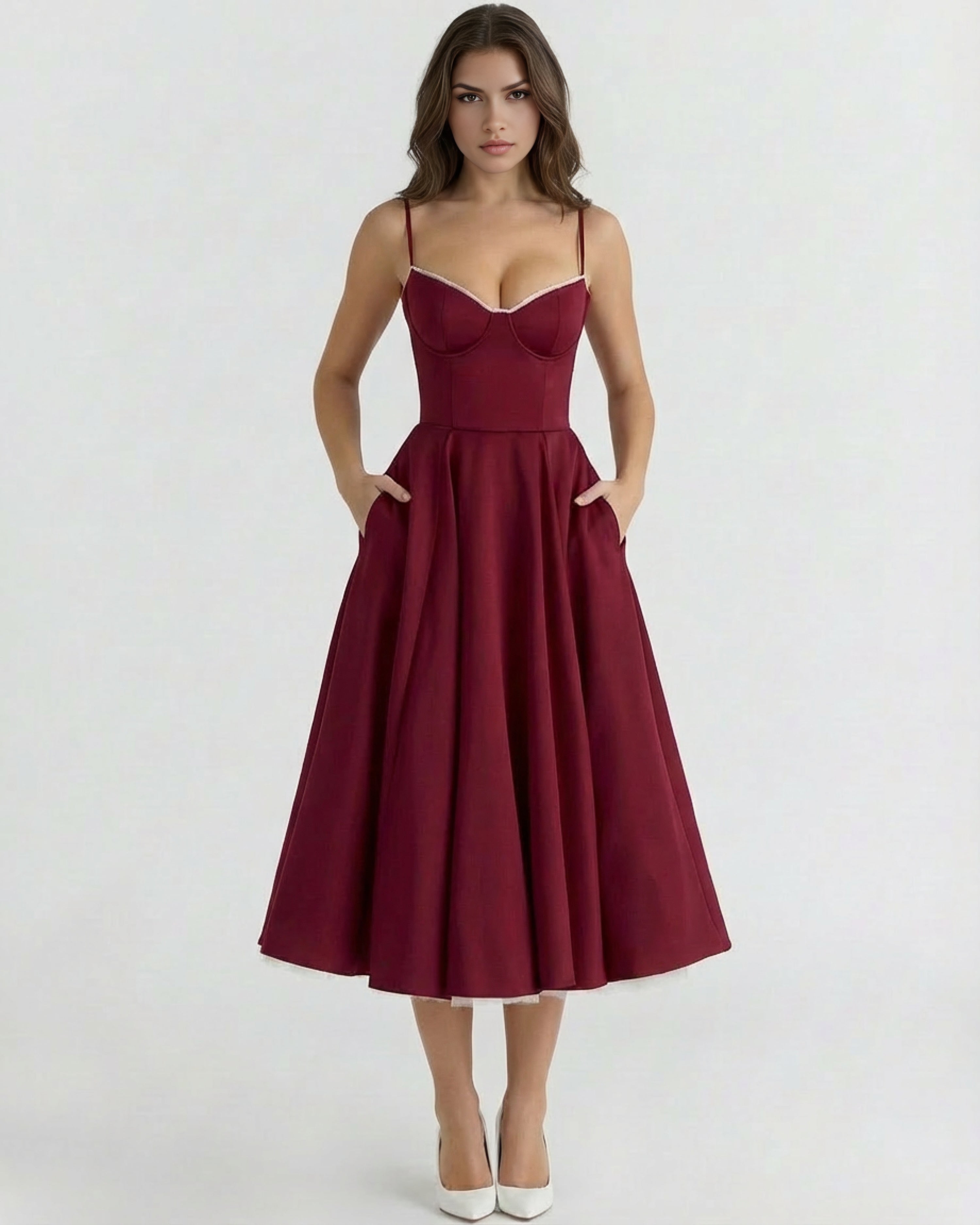 Robe midi évasée à bustier cœur