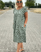 Robe midi motif abstrait à manches courtes pour femme