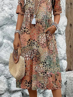 Robe midi fleurie à col V et manches courtes pour femme