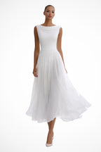 Robe midi plissée sans manches col bénitier pour femme