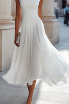 Robe midi plissée sans manches col bénitier pour femme
