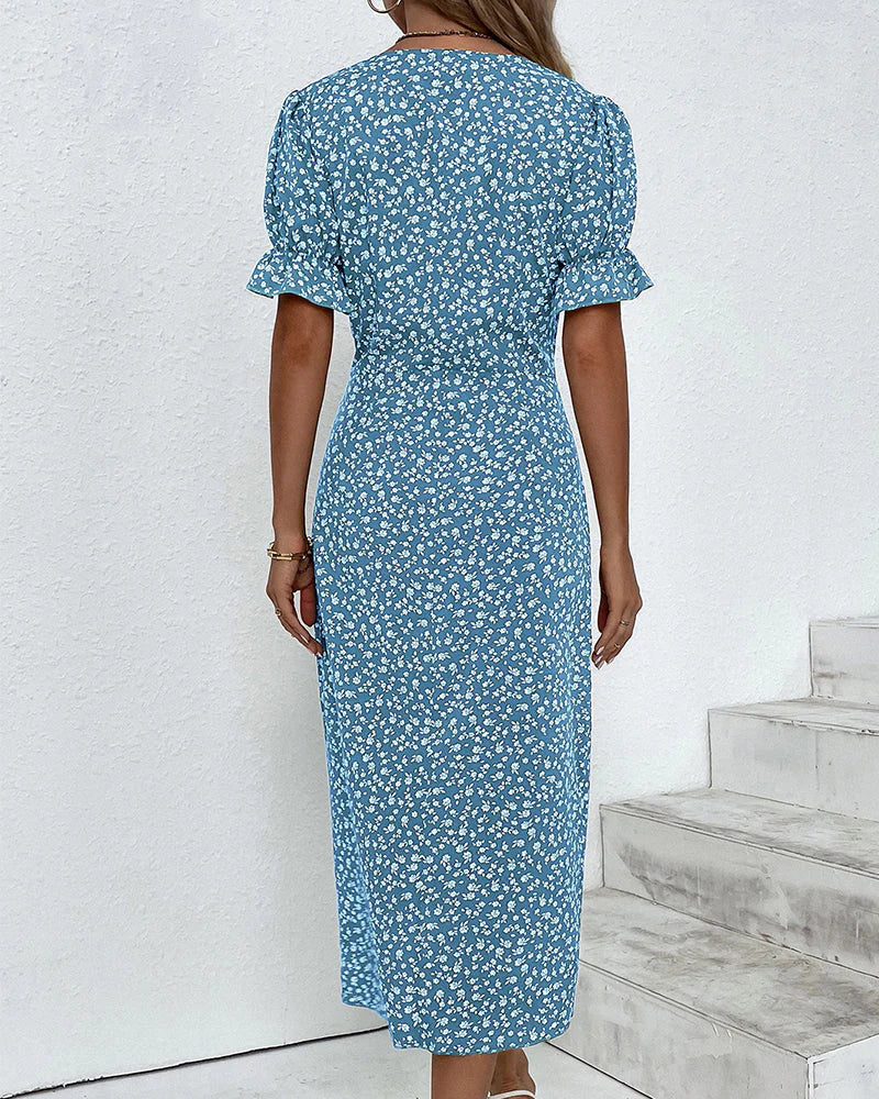 Robe midi portefeuille imprimée fleurie