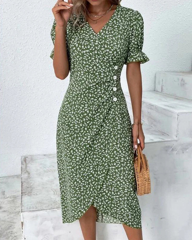 Robe midi portefeuille imprimée fleurie