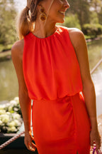 Robe midi sans manches col haut fendue pour femme – vue 4