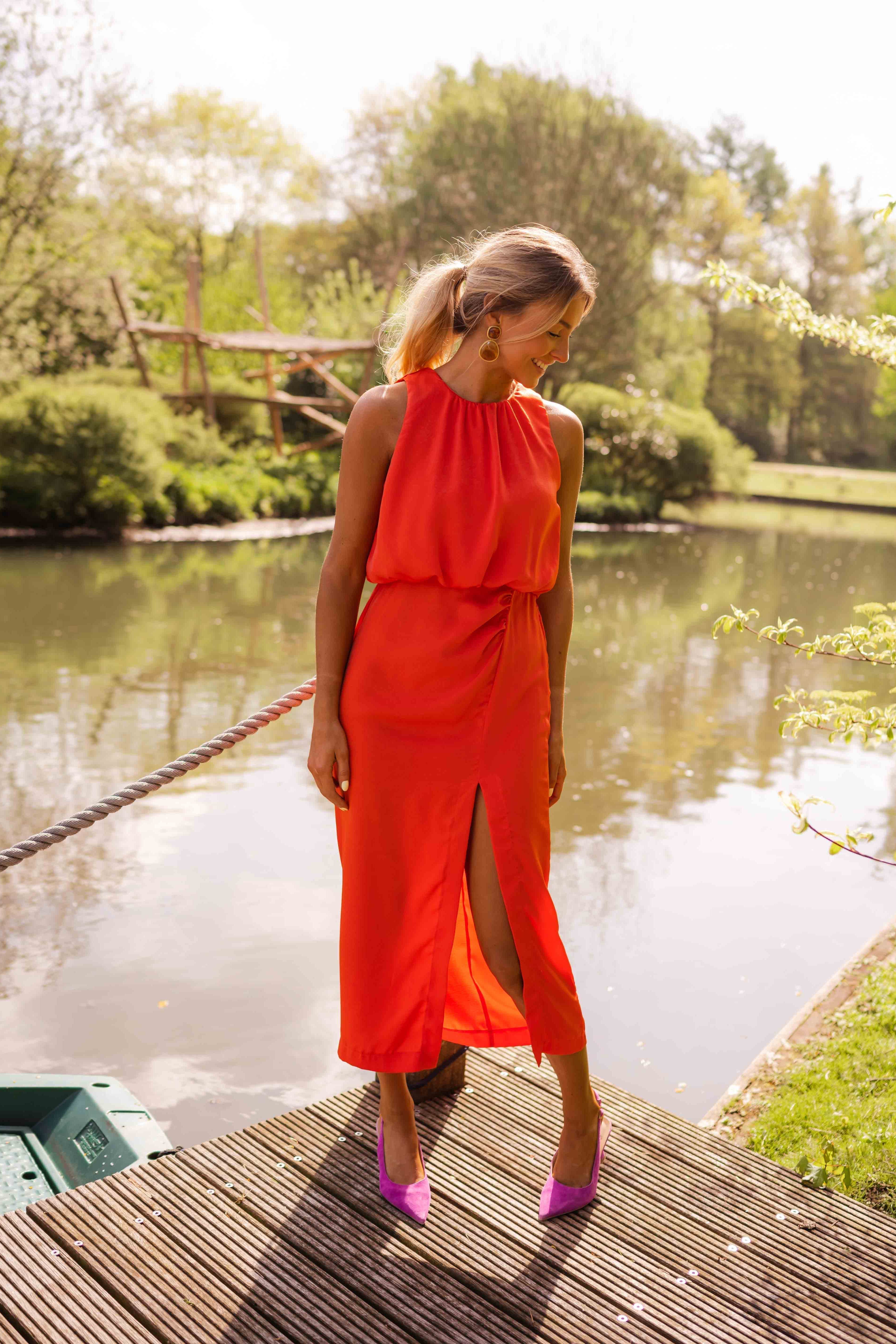Robe midi sans manches col haut fendue pour femme – vue 5