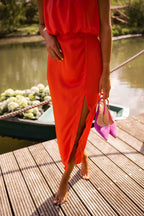 Robe midi sans manches col haut fendue pour femme – vue 7