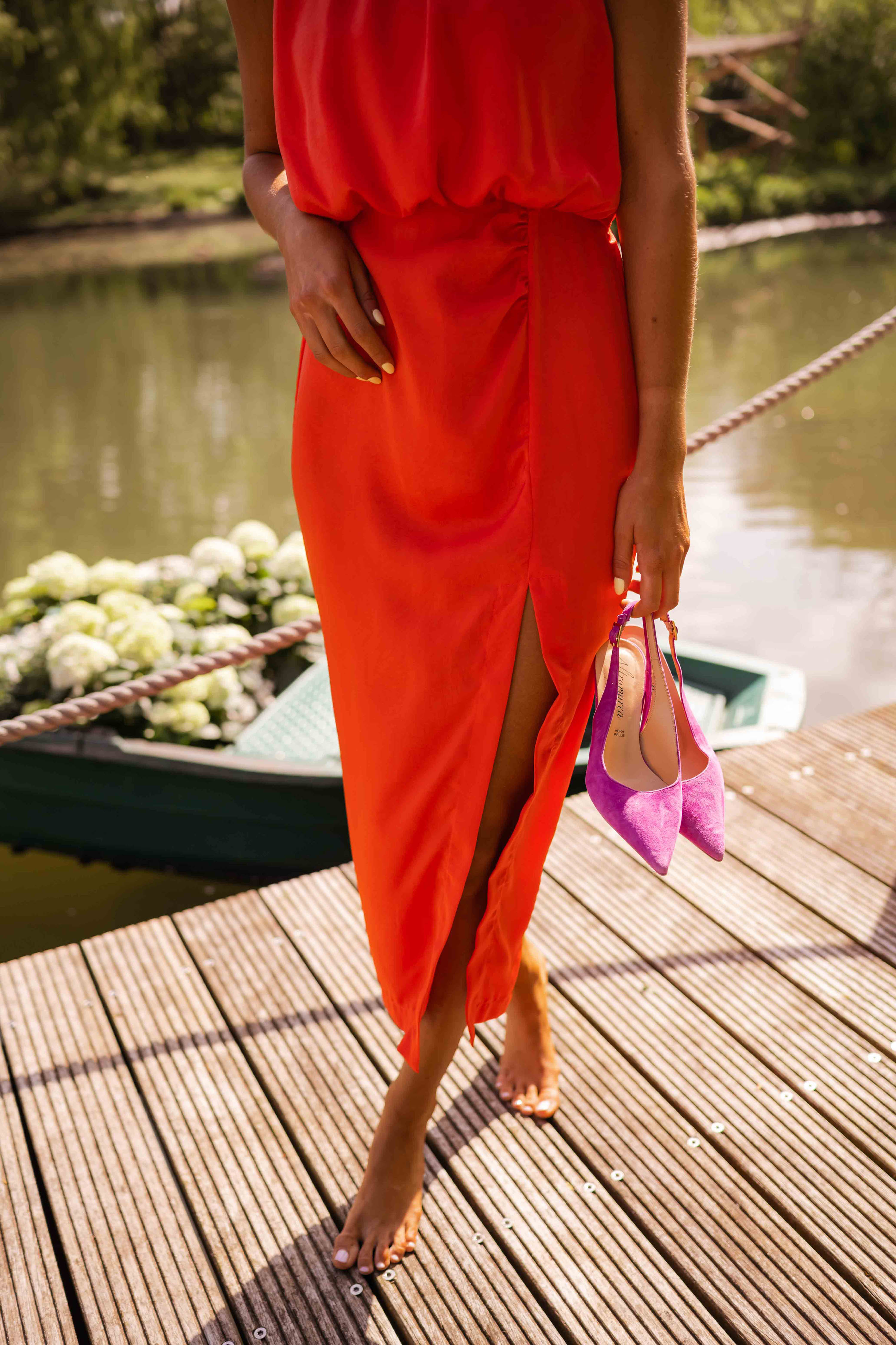Robe midi sans manches col haut fendue pour femme – vue 7